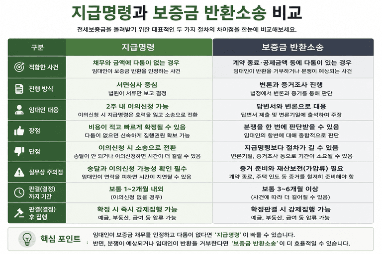 🏠 전세보증금 반환소송과 지급명령, 어떤 절차가 더 빠를까?