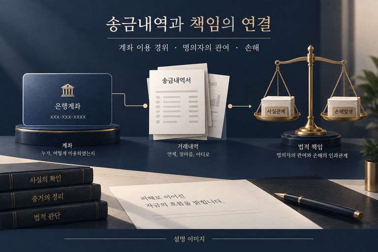 송금내역과 계좌 명의자 책임을 연결하는 설명 이미지