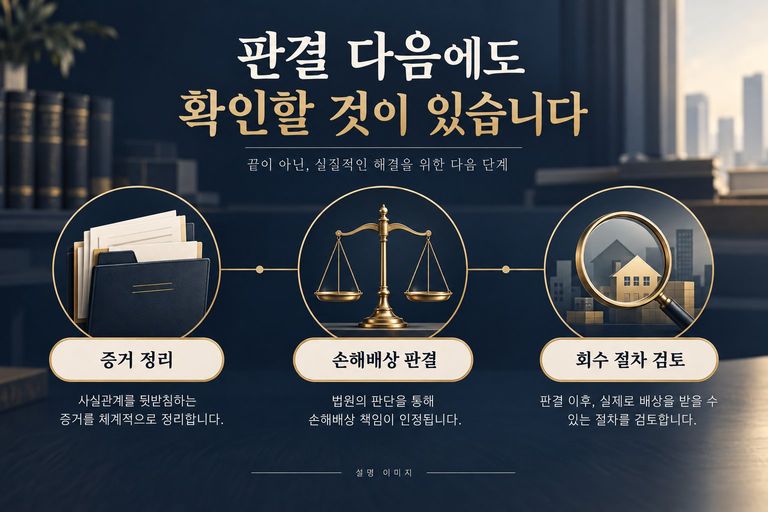 손해배상 판결 후 회수 절차 검토 설명 이미지