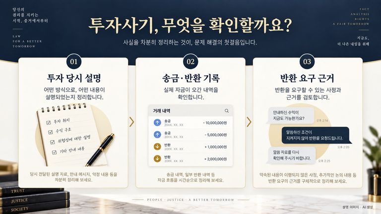 투자 당시 설명과 송금 반환 기록 확인 순서 설명 이미지