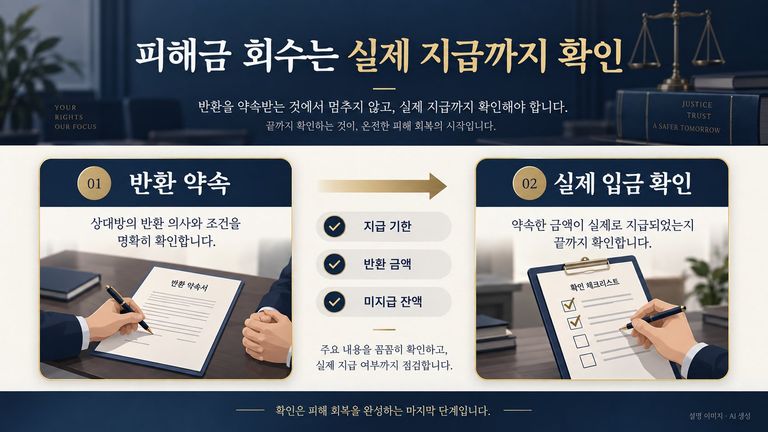 반환 약속 후 실제 입금 확인의 필요성을 설명하는 이미지