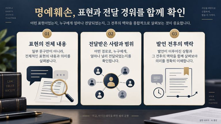 명예훼손의 표현 내용 전달 범위 맥락을 설명하는 이미지