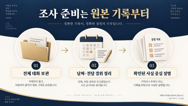 명예훼손 조사 준비의 원본 기록 보관과 경위 정리 설명 이미지