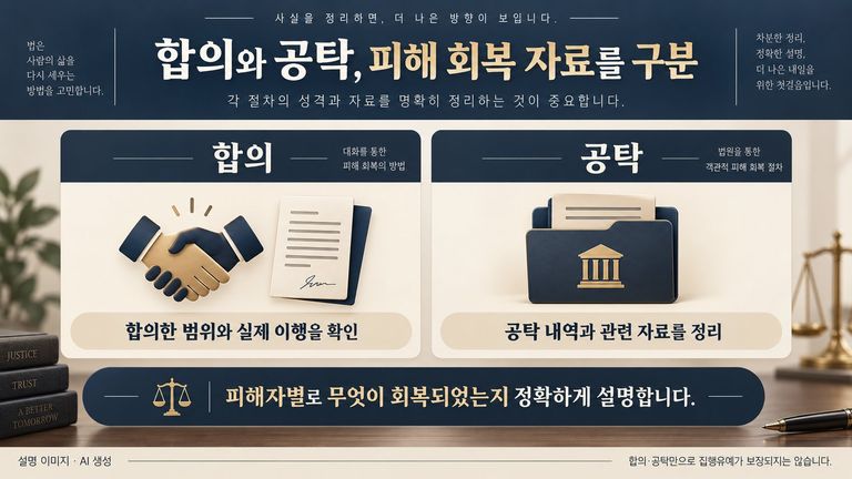 합의와 공탁 자료를 피해자별로 구분하는 설명 이미지