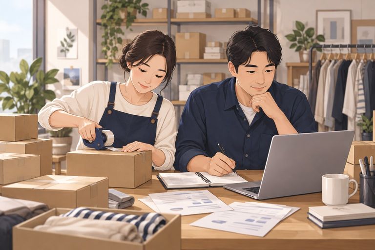 부부 온라인 사업과 수입 정리를 설명하는 일러스트