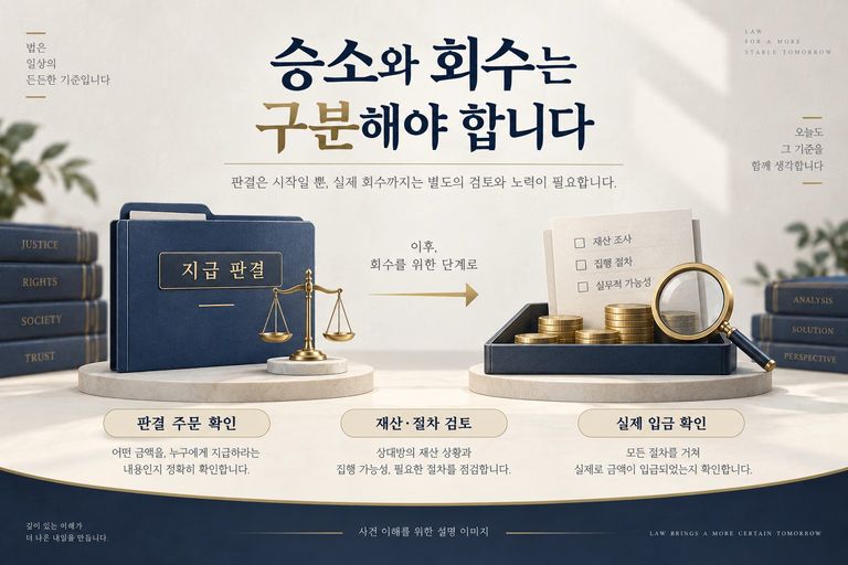지급 판결과 실제 회수를 구분하는 설명 이미지