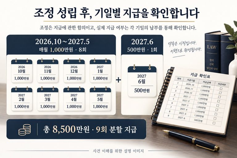 8,500만원의 9회 분할 지급 일정 설명 이미지