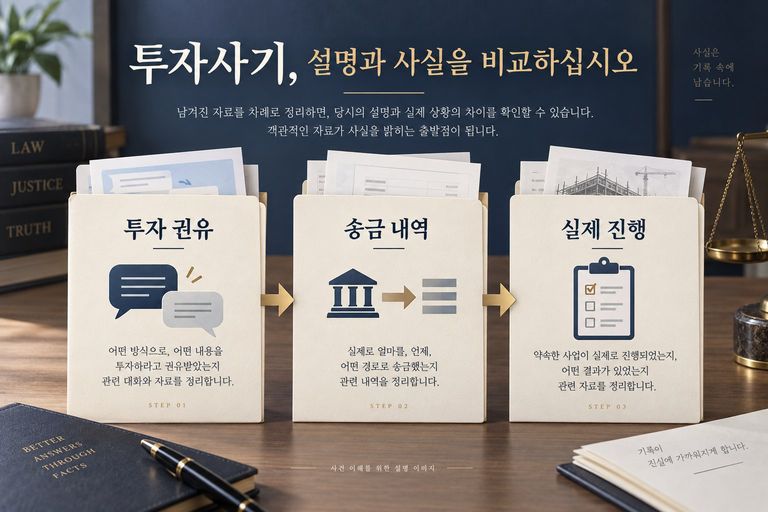 투자 권유·송금 내역·실제 진행 경과 비교 설명 이미지