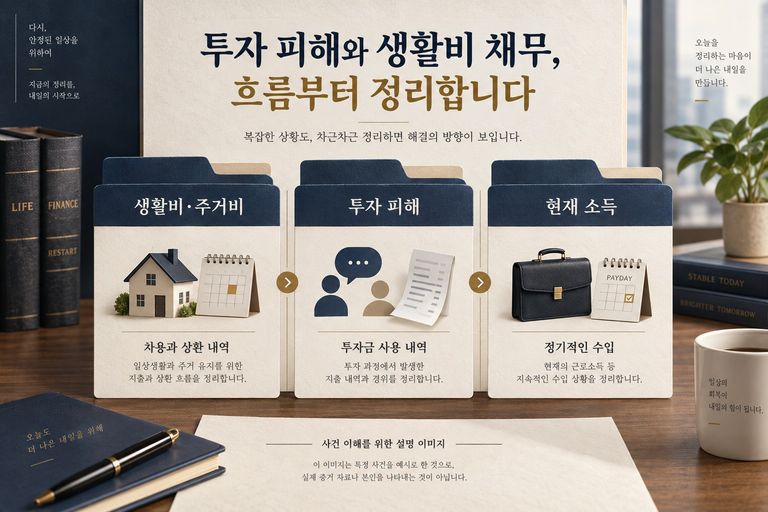 생활비·투자 피해·현재 소득을 구분해 정리하는 설명 이미지