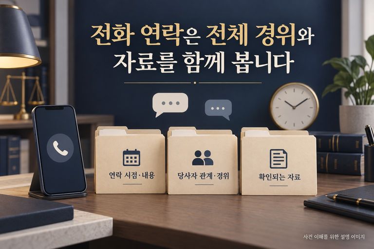 전화 연락의 시점·경위·자료를 구분하는 설명 이미지