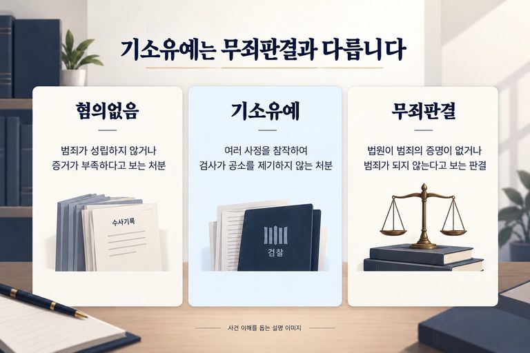 혐의없음 기소유예 무죄판결 차이 설명 이미지